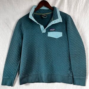 Patagonia Womens S Organic Cotton Quilted Snap T Pullover Sweatshirt Teal Small